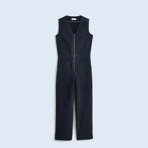 NWT Madewell Denim Zip-Front Sleeveless Jumpsuit in Tarrybrook Wash - 6 - Black - Picture 3 of 12
